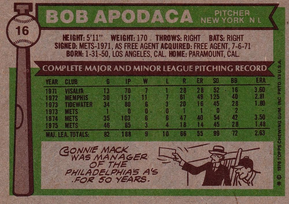 Bob Apodaca  baseball card collectible - Main Image 2