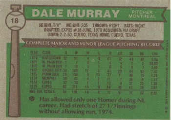 Dale Murray  baseball card collectible - Main Image 2