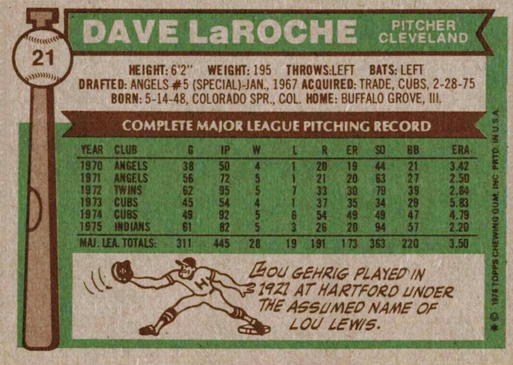 Dave LaRoche  baseball card collectible - Main Image 2