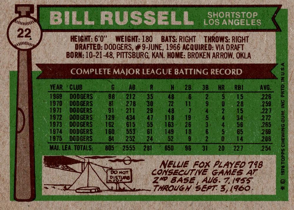 Bill Russell  baseball card collectible - Main Image 2