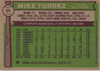 Mike Torrez  baseball card collectible - Main Image 2