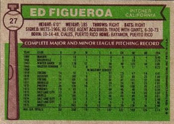 Ed Figueroa  baseball card collectible - Main Image 2