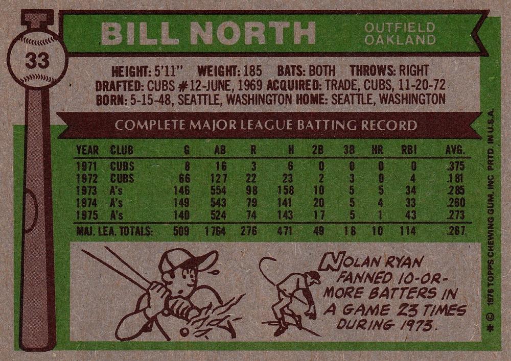 Bill North  baseball card collectible - Main Image 2
