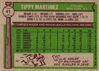 Tippy Martinez  baseball card collectible - Main Image 2