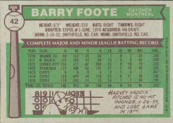 Barry Foote  baseball card collectible - Main Image 2