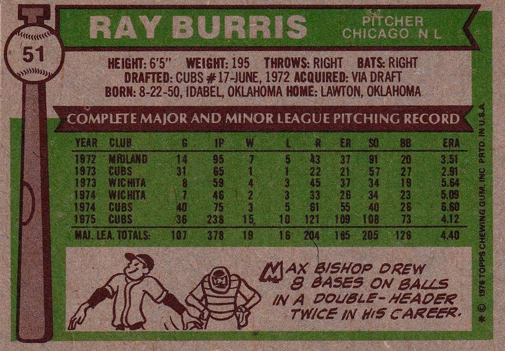 Ray Burris  baseball card collectible - Main Image 2