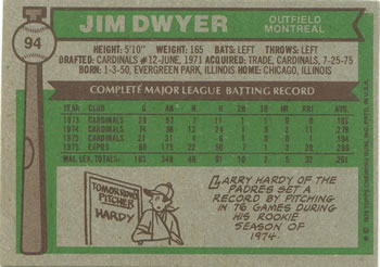 Jim Dwyer  baseball card collectible - Main Image 2