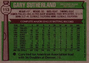 Gary Sutherland  baseball card collectible - Main Image 2