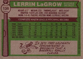 Lerrin LaGrow  baseball card collectible - Main Image 2