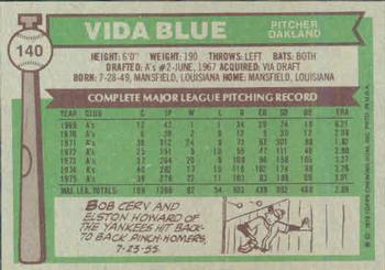 Vida Blue  baseball card collectible - Main Image 2