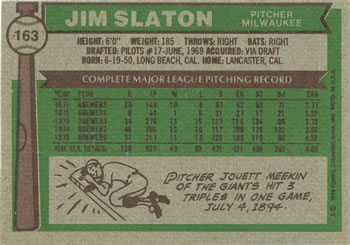 Jim Slaton  baseball card collectible - Main Image 2