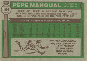 Pepe Mangual  baseball card collectible - Main Image 2