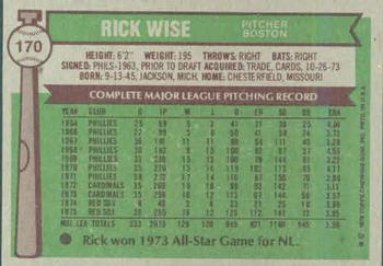 Rick Wise  baseball card collectible - Main Image 2