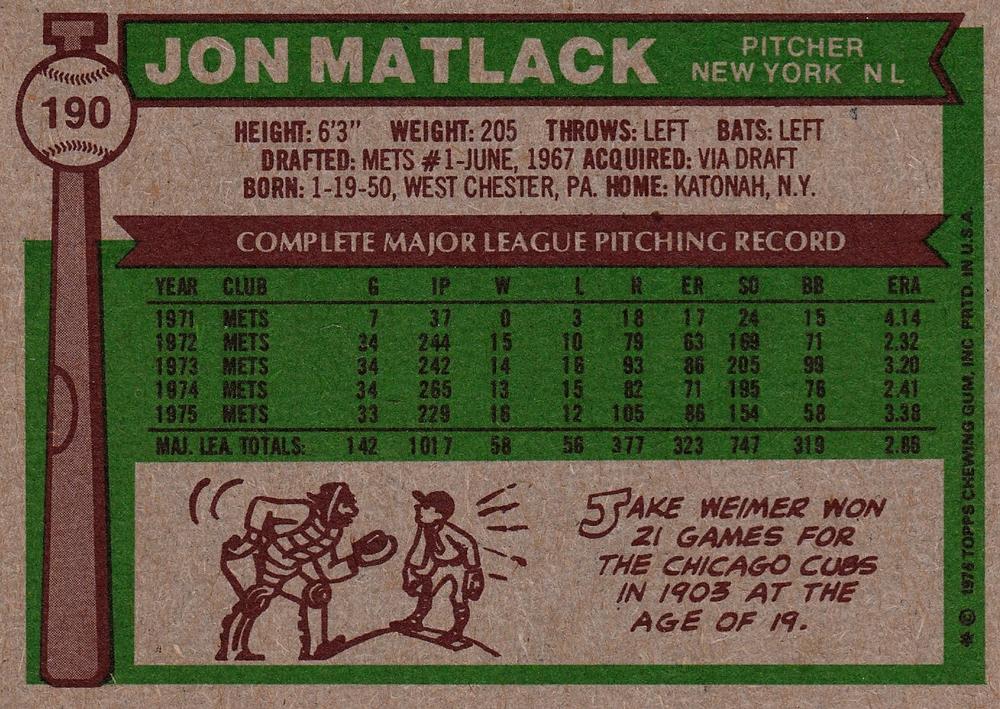Jon Matlack  baseball card collectible - Main Image 2