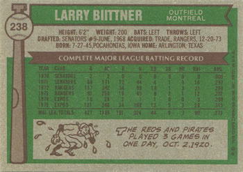 Larry Biittner  baseball card collectible - Main Image 2