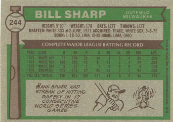 Bill Sharp  baseball card collectible - Main Image 2