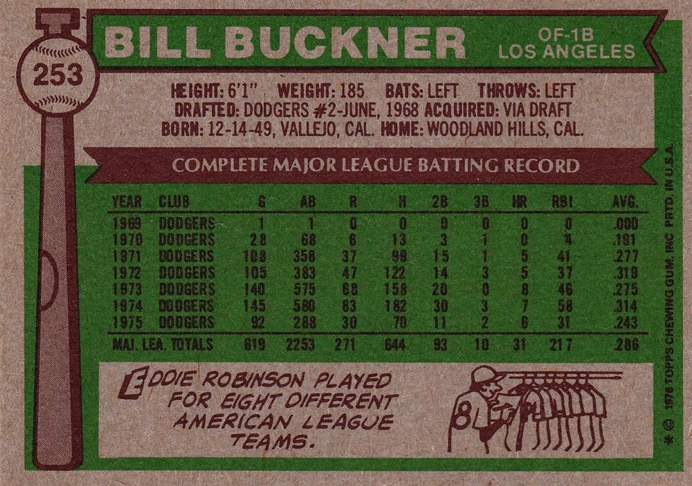 Bill Buckner  baseball card collectible - Main Image 2