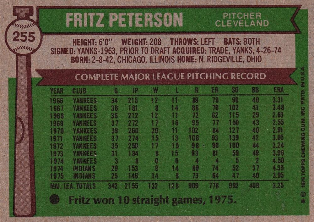 Fritz Peterson  baseball card collectible - Main Image 2