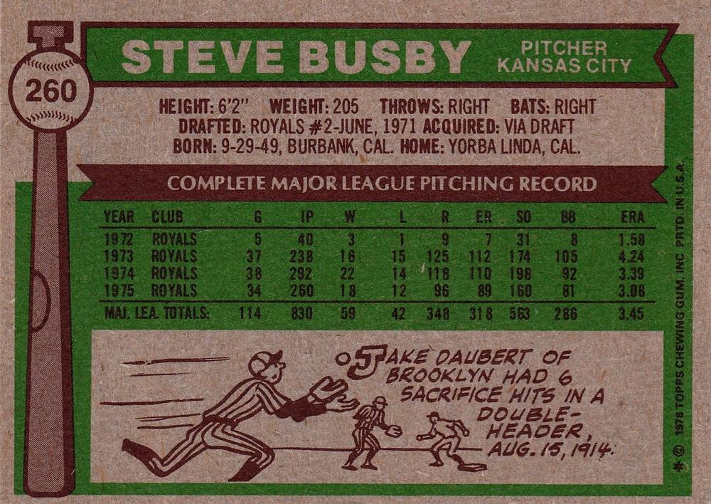 Steve Busby  baseball card collectible - Main Image 2