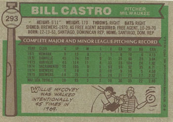 Bill Castro  baseball card collectible - Main Image 2