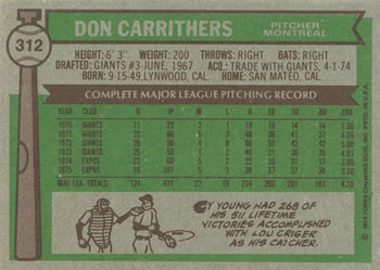 Don Carrithers  baseball card collectible - Main Image 2