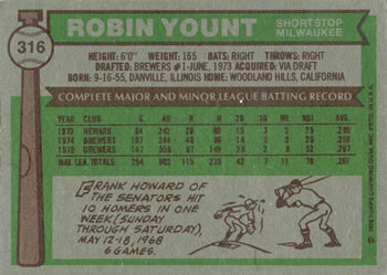 Robin Yount  baseball card collectible - Main Image 2