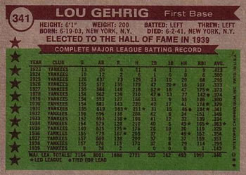 Lou Gehrig  baseball card collectible - Main Image 2