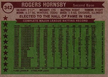 Rogers Hornsby  baseball card collectible - Main Image 2