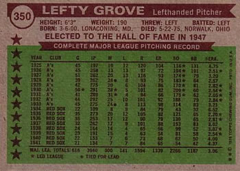 Lefty Grove  baseball card collectible - Main Image 2
