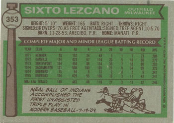 Sixto Lezcano  baseball card collectible - Main Image 2