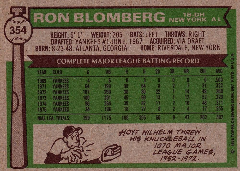 Ron Blomberg  baseball card collectible - Main Image 2