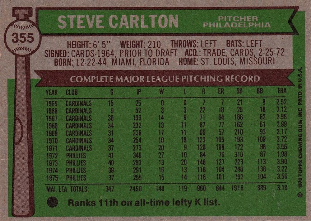 Steve Carlton  baseball card collectible - Main Image 2