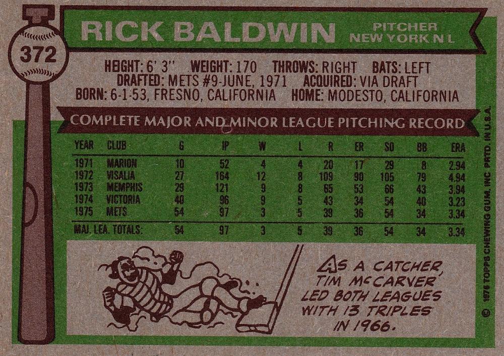 Rick Baldwin  baseball card collectible - Main Image 2