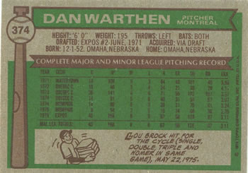 Dan Warthen  baseball card collectible - Main Image 2