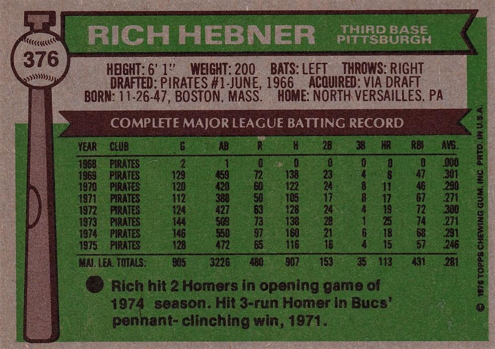 Rich Hebner  baseball card collectible - Main Image 2