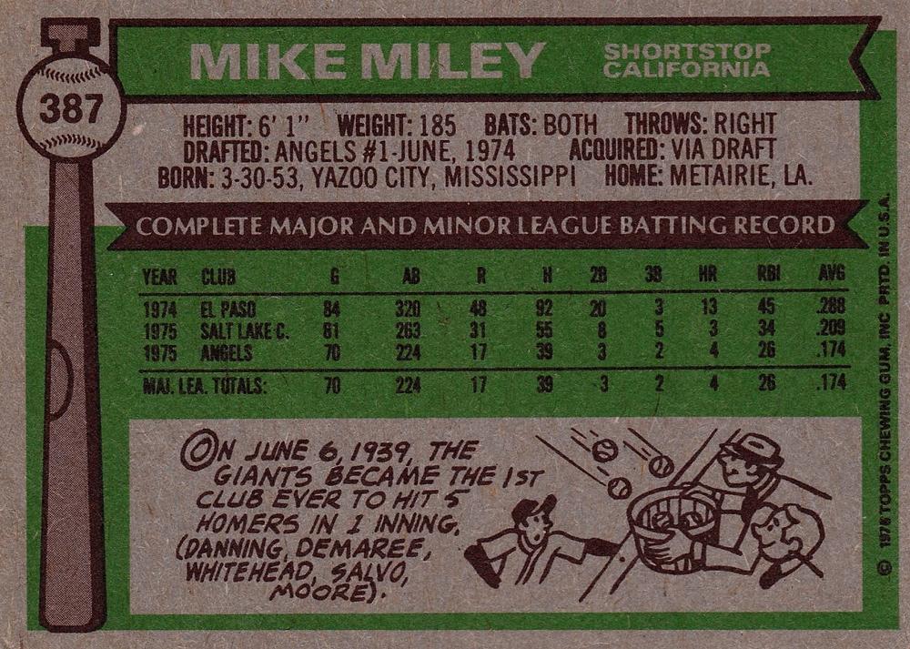 Mike Miley  baseball card collectible - Main Image 2