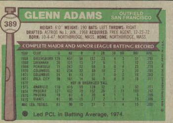 Glenn Adams  baseball card collectible - Main Image 2