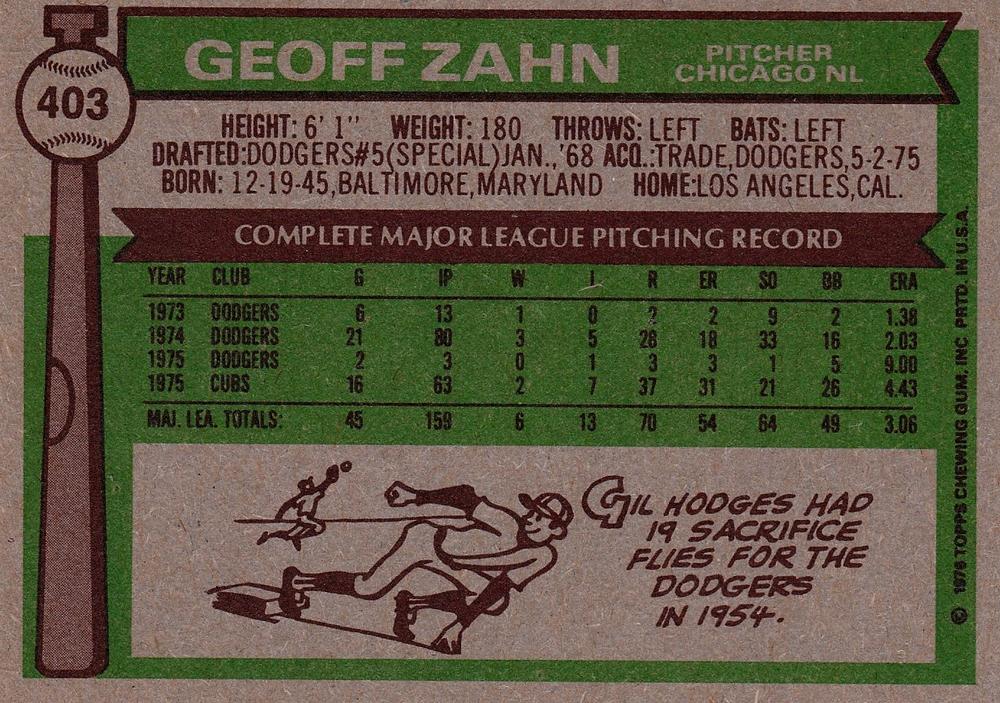 Geoff Zahn  baseball card collectible - Main Image 2