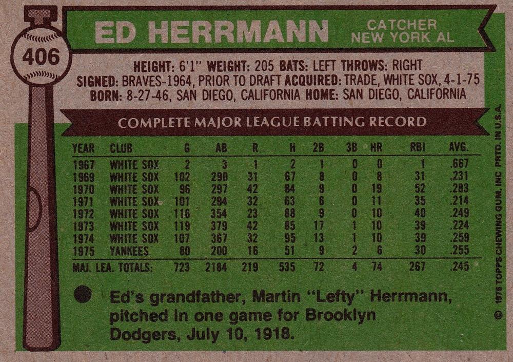 Ed Herrmann  baseball card collectible - Main Image 2