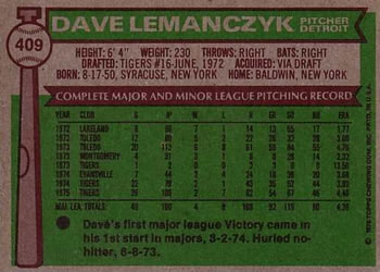 Dave Lemanczyk  baseball card collectible - Main Image 2