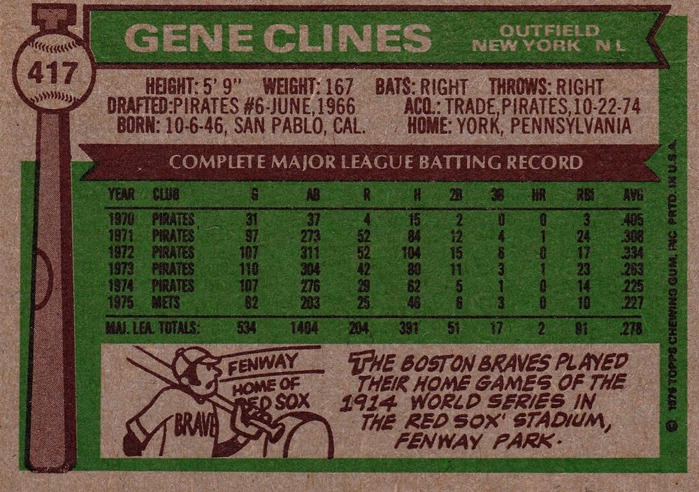 Gene Clines  baseball card collectible - Main Image 2