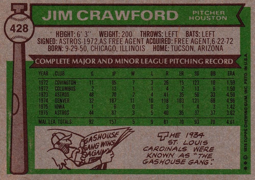 Jim Crawford  baseball card collectible - Main Image 2