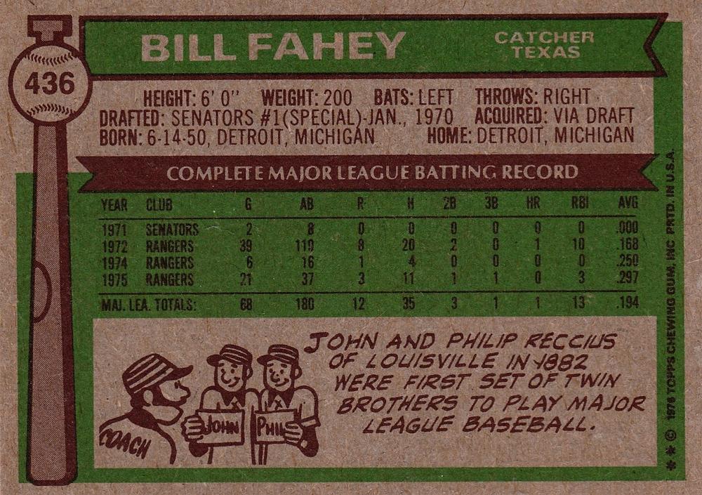 Bill Fahey  baseball card collectible - Main Image 2