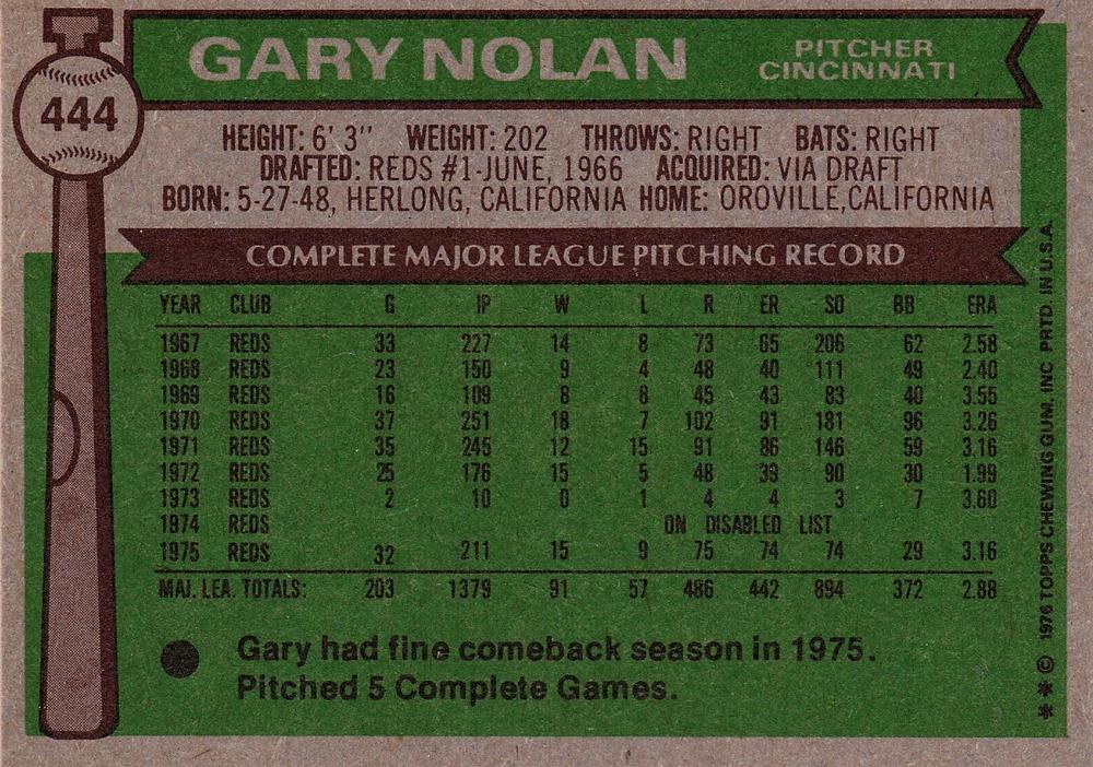 Gary Nolan  baseball card collectible - Main Image 2