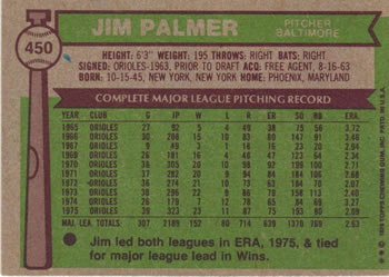 Jim Palmer  baseball card collectible - Main Image 2