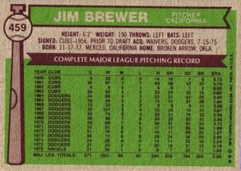 Jim Brewer  baseball card collectible - Main Image 2