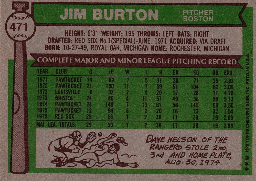 Jim Burton  baseball card collectible - Main Image 2