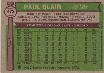 Paul Blair  baseball card collectible - Main Image 2