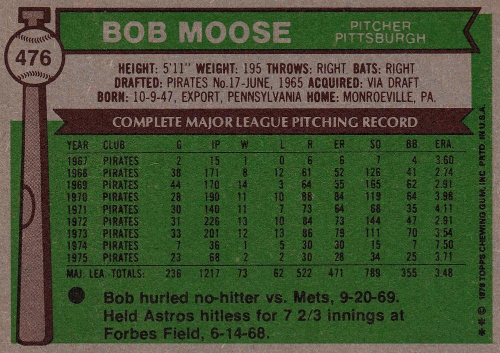 Bob Moose  baseball card collectible - Main Image 2