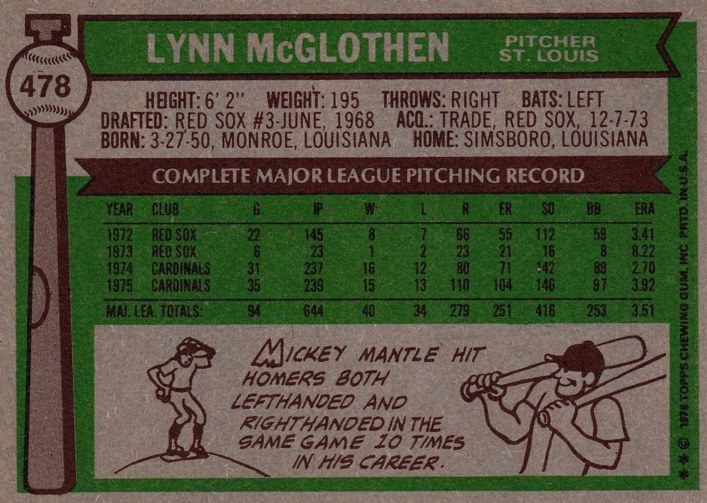 Lynn McGlothen  baseball card collectible - Main Image 2